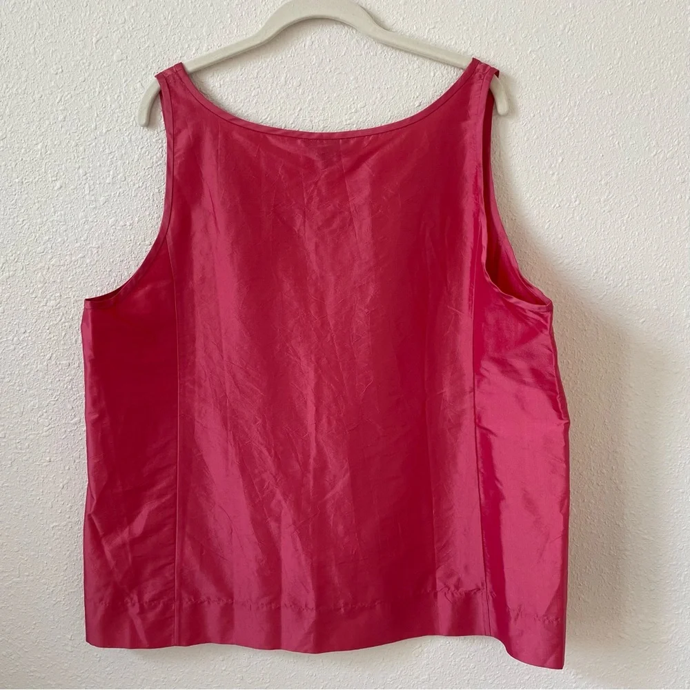 Eileen Fisher Washed Silk Taffeta Scoop Neck Shell Rose Size XL Luxury Colorful